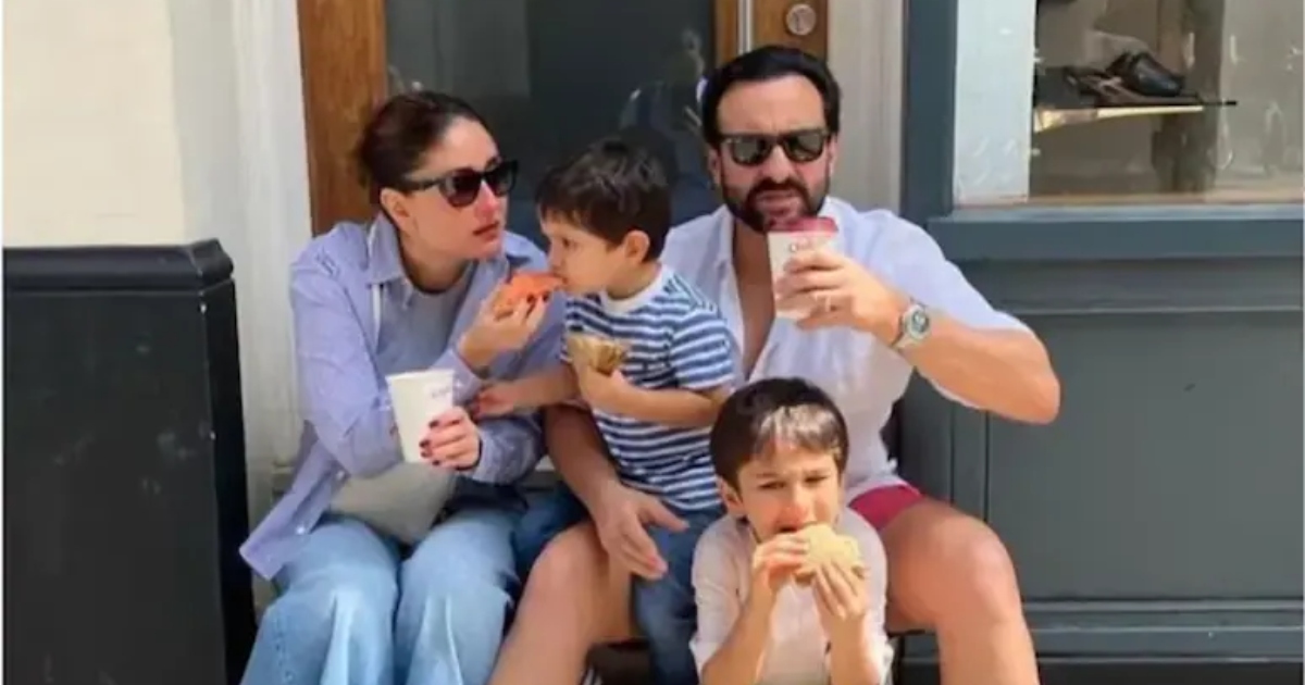 বড় ছেলে তৈমুর ও ছোট ছেলে জাহাঙ্গীরের সঙ্গে কারিনা কাপুর ও সাইফ আলি খান। ছবি: এনডিটিভি