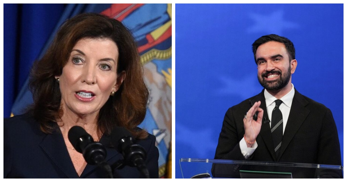 নিউ ইয়র্ক সিটির গভর্নর ক্যাথি হোকুল (বাঁ পাশে) ও জোরান মামদানি। ছবি: রয়টার্স